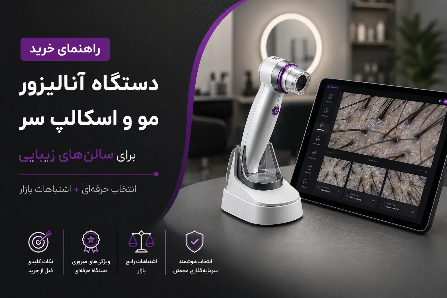 راهنمای خرید دستگاه آنالیزور مو و اسکالپ سر برای سالن‌های زیبایی (انتخاب حرفه‌ای + اشتباهات بازار)