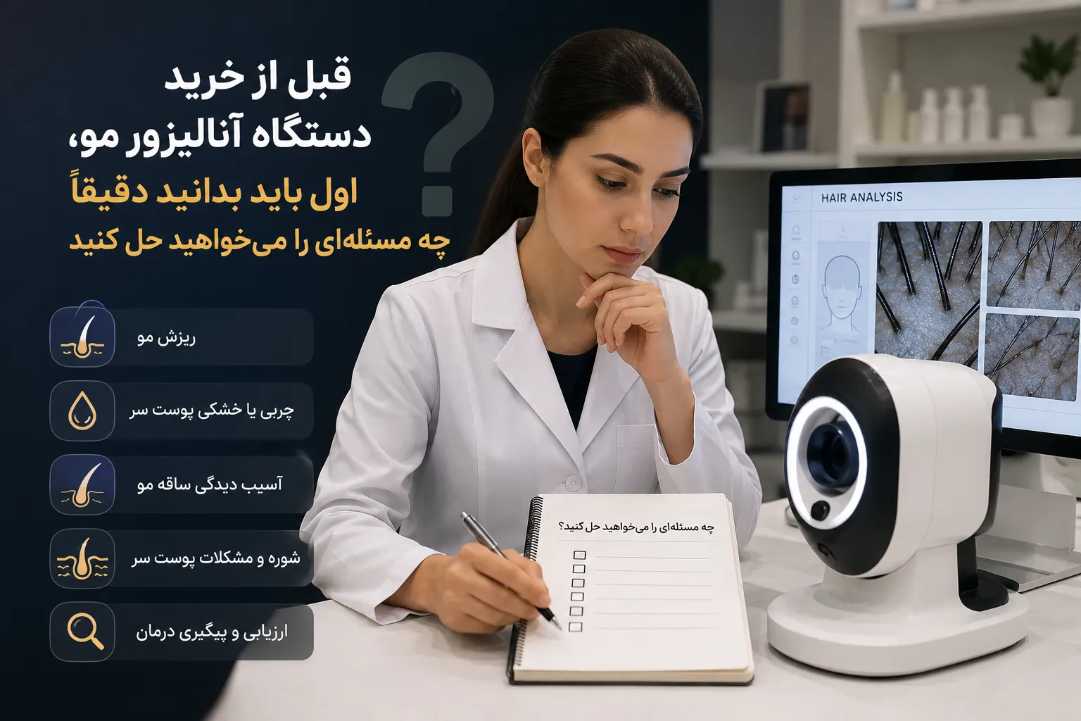 قبل از خرید دستگاه آنالیزور مو، اول باید بدانید دقیقاً چه مسئلهای را میخواهید حل کنید