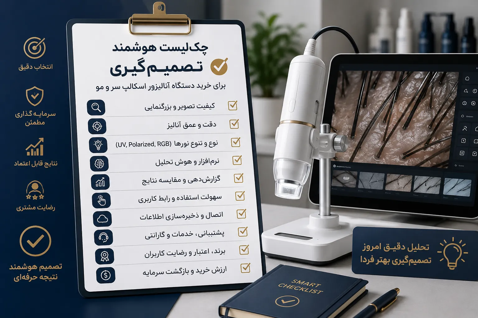 چکلیست هوشمند تصمیمگیری برای خرید دستگاه آنالیزور اسکالپ سر و مو