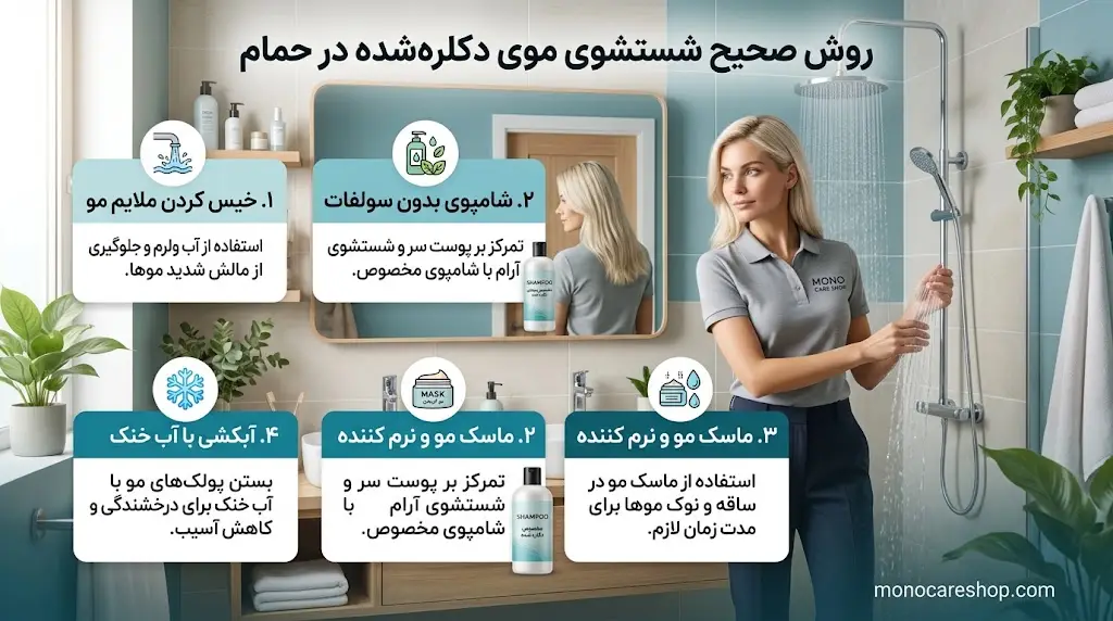 روش صحیح شستشوی موی دکلرهشده در حمام برای جلوگیری از آسیب