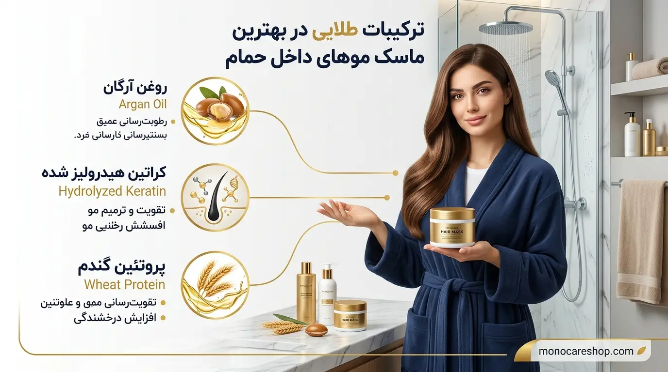 ترکیبات طلایی در بهترین ماسک موهای داخل حمام
