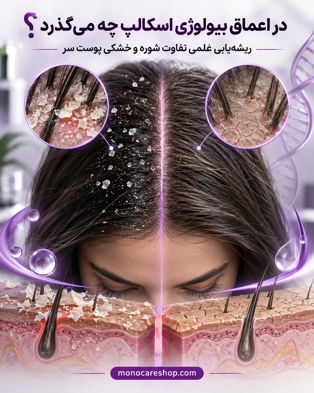 در اعماق بیولوژی اسکالپ چه میگذرد؟ ریشهیابی علمی تفاوت شوره و خشکی پوست سر