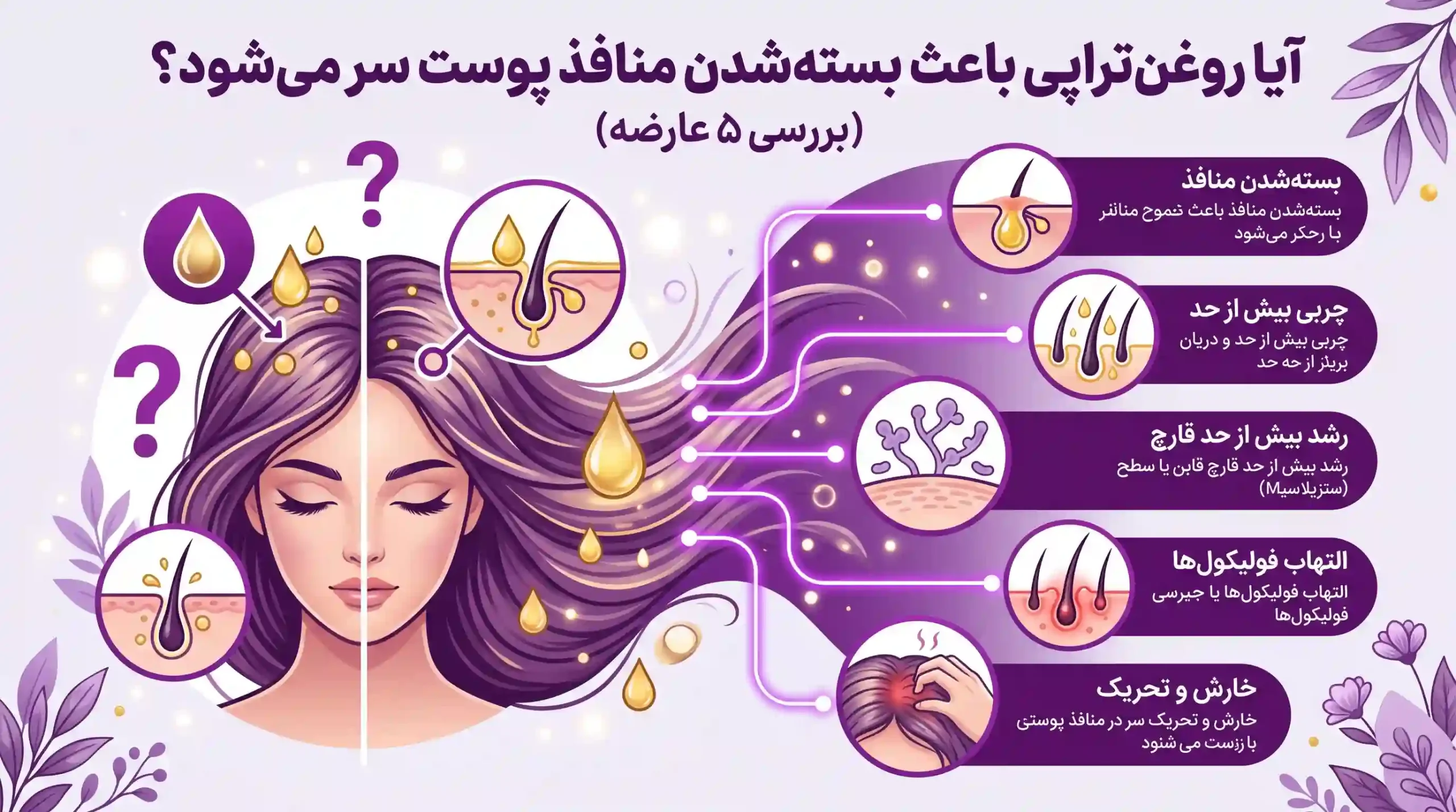 آیا روغن‌تراپی باعث بسته‌شدن منافذ پوست سر می‌شود؟ (بررسی ۵ عارضه)