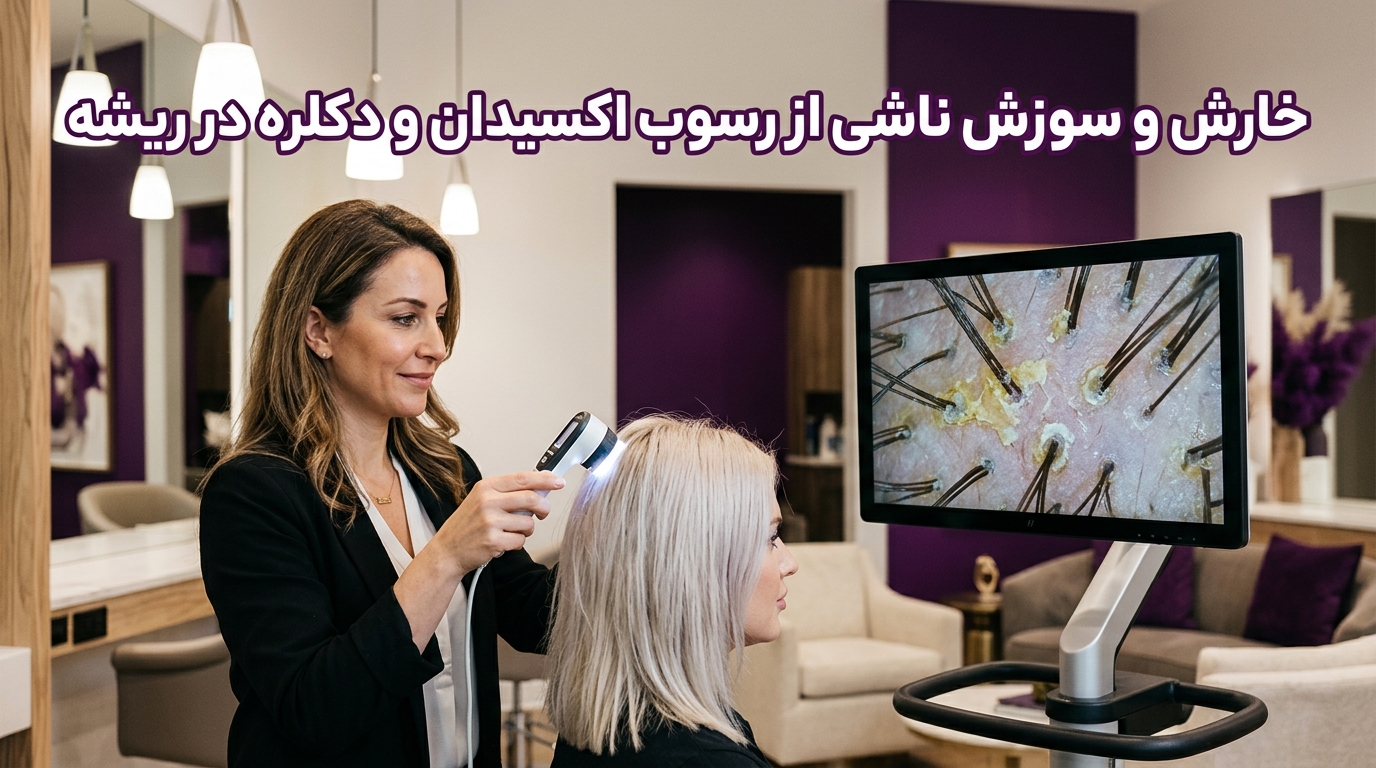 بررسی تریکوسکوپی پوست سر ملتهب و رسوبات شیمیایی پودر دکلره و آمونیاک در ریشه موها