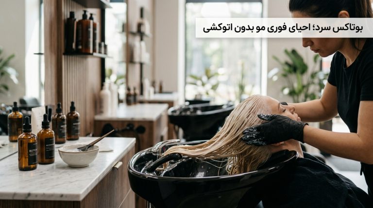 پروتکل بوتاکس سرد مو و احیای تارهای دکلره‌شده و کشسان بدون اتوکشی در سالن