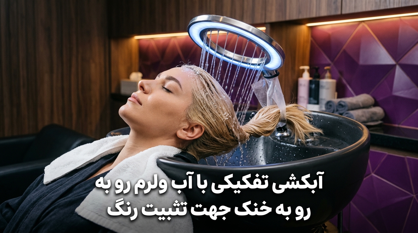 تکنیک شستشوی سرشور با آب ولرم رو به خنک برای بستن کوتیکول و خروج ذرات اسکراب بدون کدر شدن رنگ