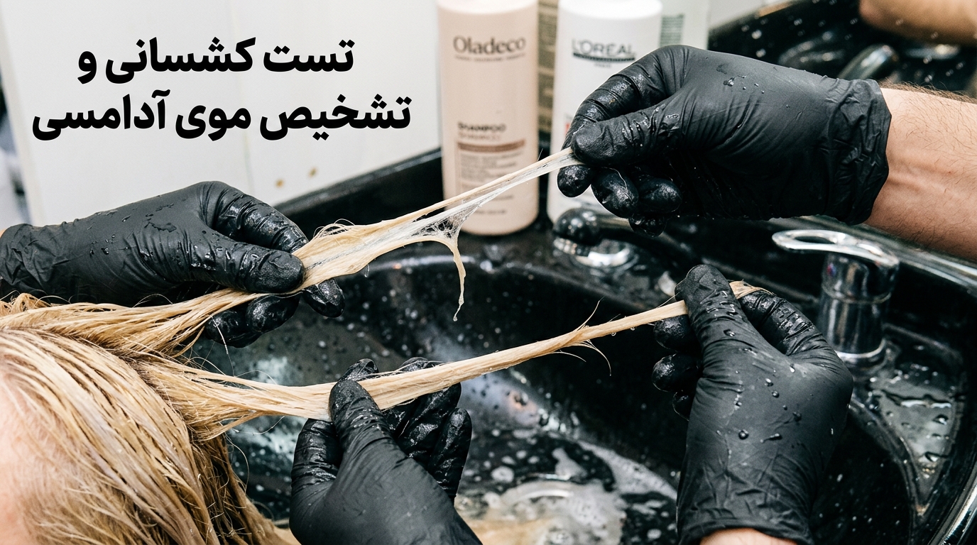 انجام تست کشسانی روی دسته موی دکلره شده جهت تشخیص آسیب و حالت آدامسی