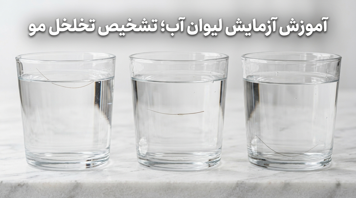 آموزش آزمایش لیوان آب برای تشخیص تخلخل مو کم، نرمال و بالا