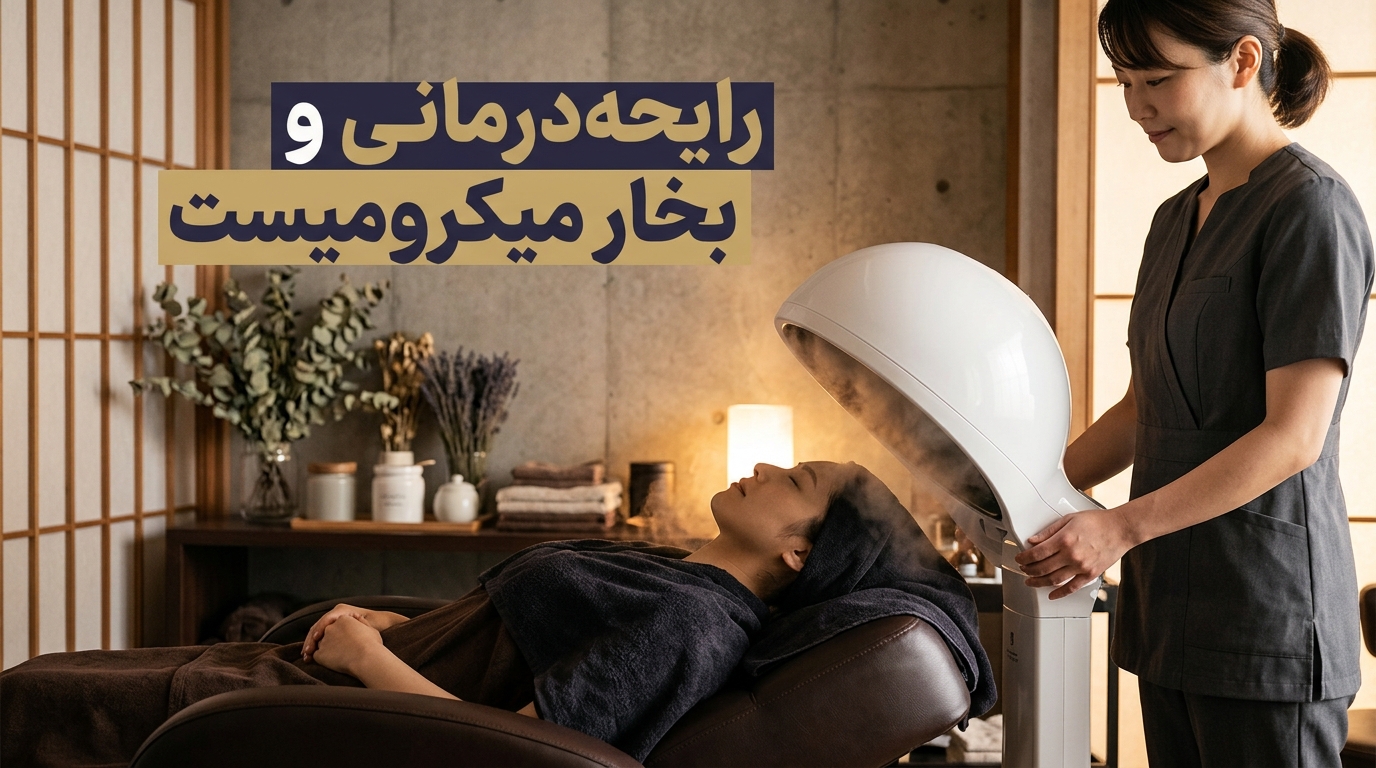 کلاهک بخار میکرومیست و رایحهدرمانی گیاهی در کابین سالن تخصصی هداسپا