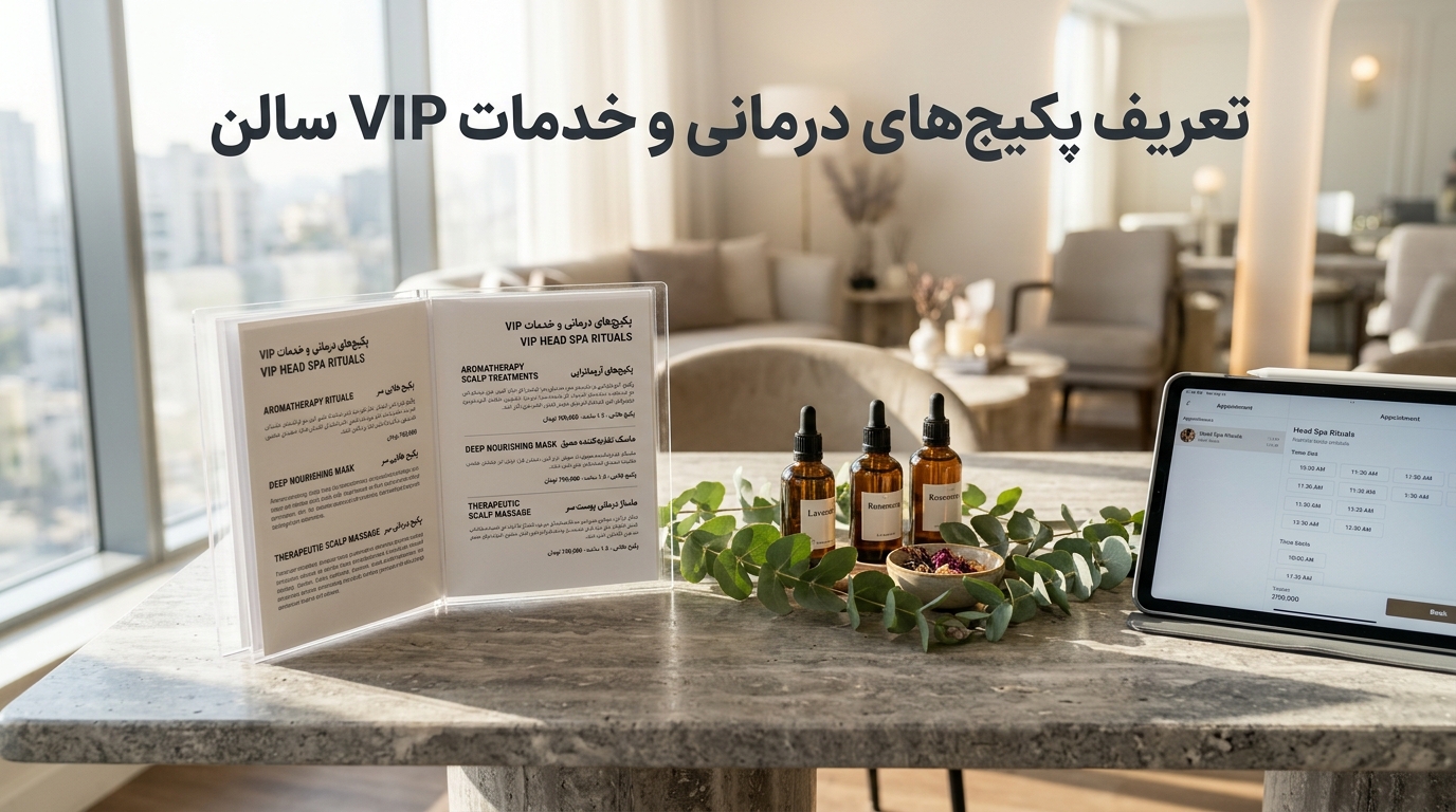 طراحی منوی خدمات VIP هداسپا و پکیجهای درمانی پوست سر در سالن