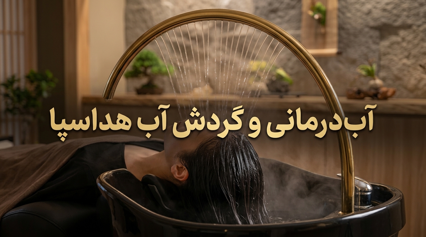 جریان آب گرم مدور و آبدرمانی با حلقه سرشور هداسپا روی مو و پوست سر