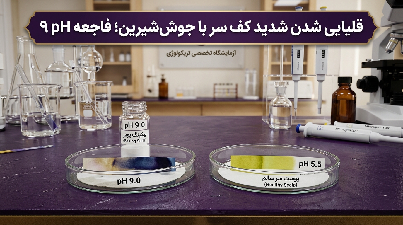 بررسی آزمایشگاهی تریکولوژی نشاندهنده تخریب اسید مانتل پوست سر و قلیایی شدن با جوش شیرین