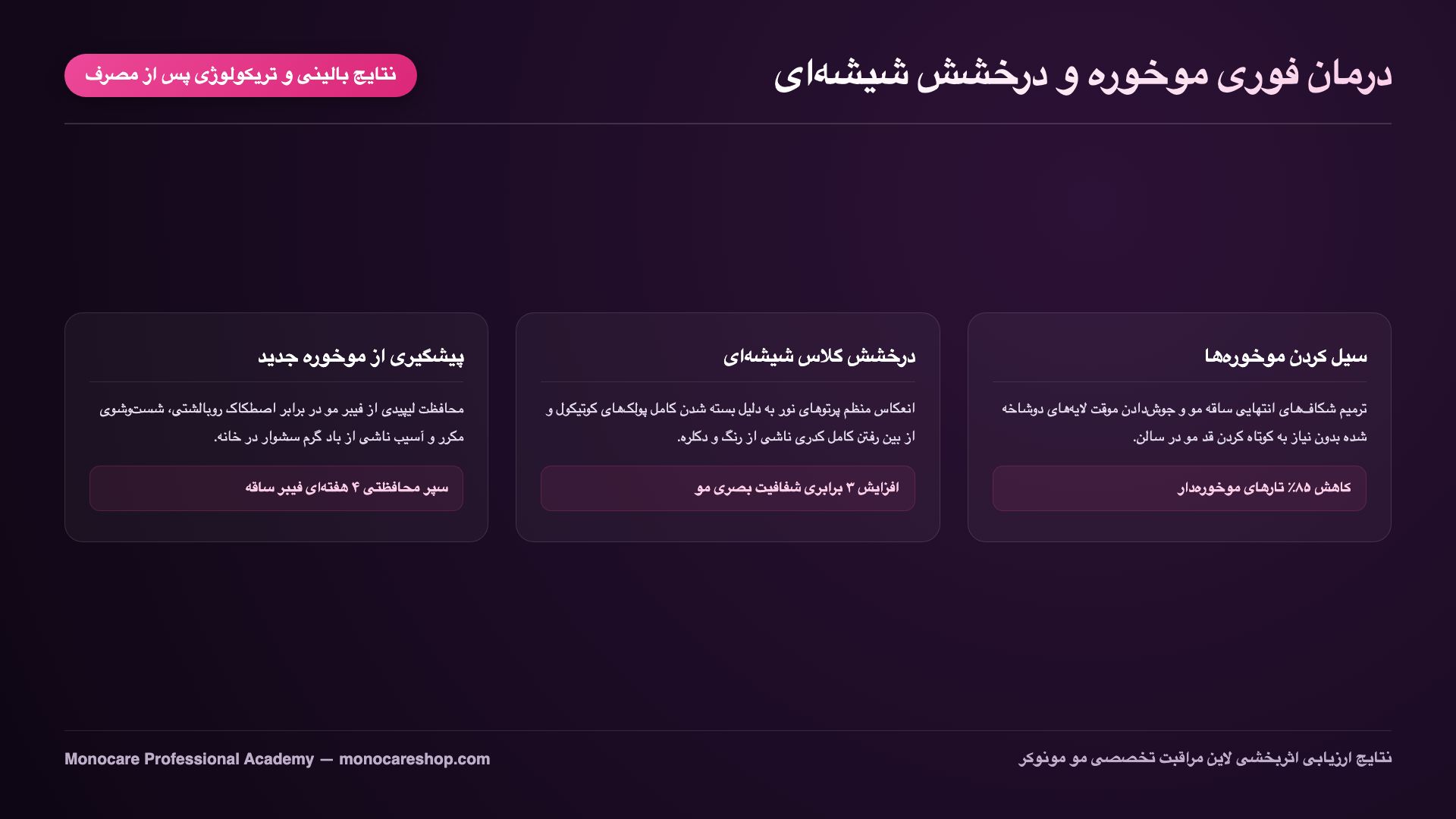 درمان فوری موخوره و افزایش درخشش شیشهای ساقه مو با مجیک تریتمنت مونوکر