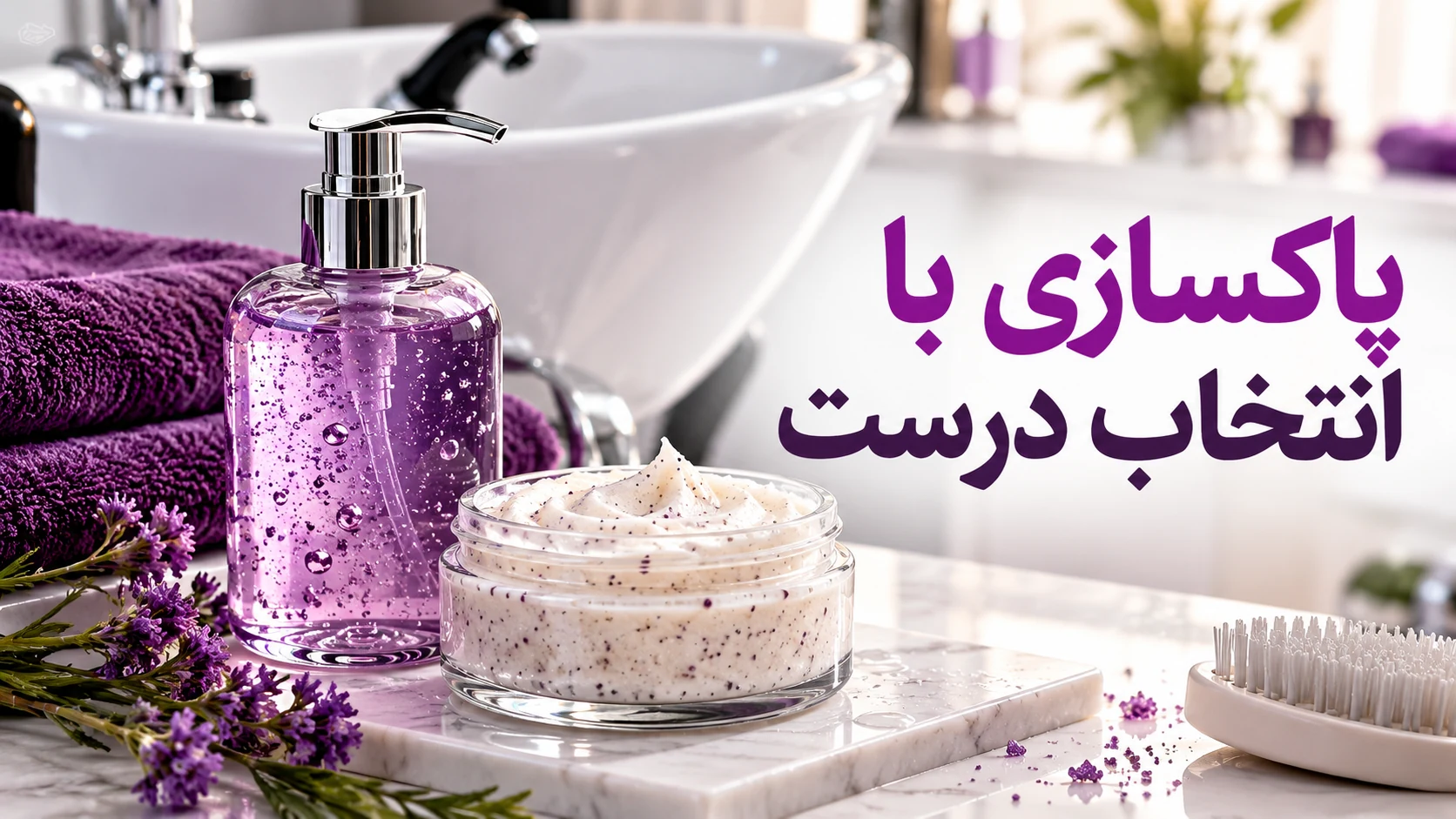 شامپو و اسکراب کنار سرشور برای انتخاب پاکسازی پوست سر