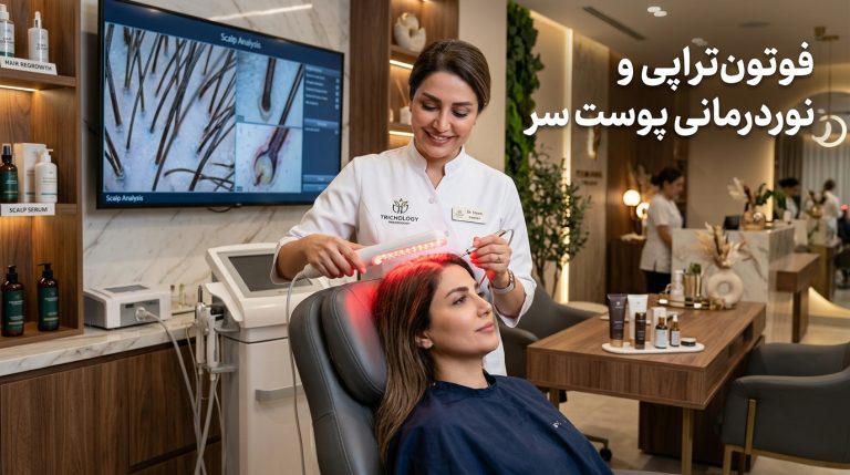 دستگاه فوتون‌تراپی و نوردرمانی پوست سر در کلینیک تخصصی تریکولوژی مونوکر