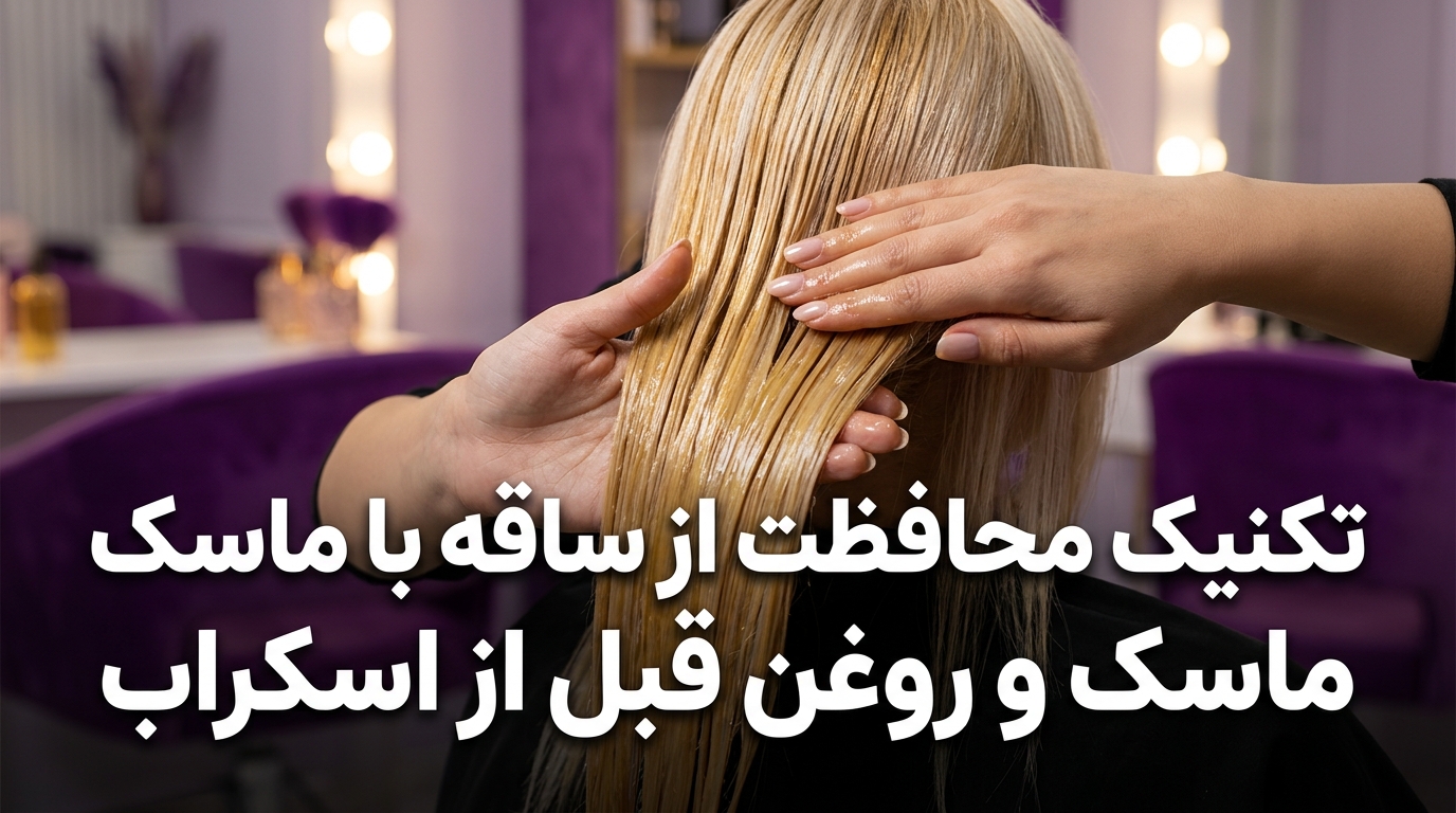 پوشاندن ساقه موهای رنگشده با ماسک محافظ و روغن آرگان قبل از استفاده از اسکراب ریشه