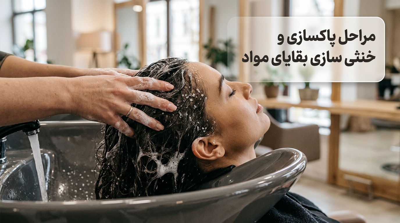 مراحل شستوشوی تخصصی و رسوبزدایی مواد دکلره و کراتین از کف سر