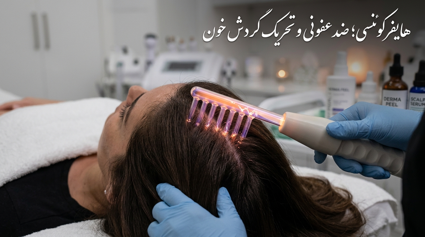 کاربرد الکترود شیشهای گاز نئون دستگاه هایفرکوئنسی روی پوست سر جهت ضدعفونی و تقویت فولیکول مو