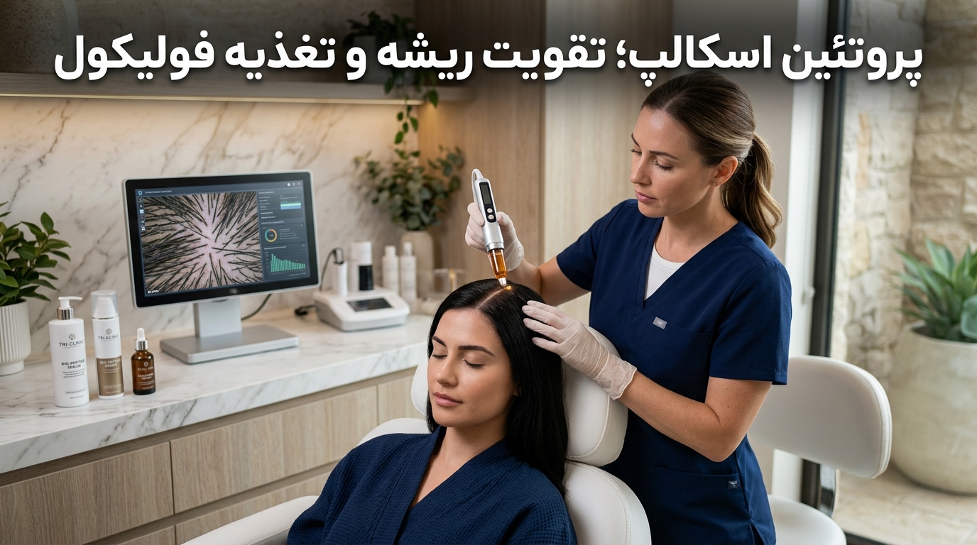 پروتئین اسکالپ چیست و نحوه تقویت ریشه و تغذیه پاپیلای پوستی مو در کلینیک مونوکر