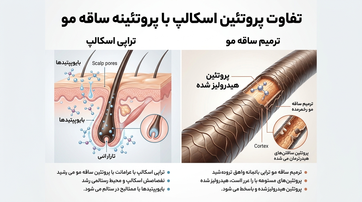 مقایسه علمی پروتئین اسکالپ با پروتئینه ساقه مو