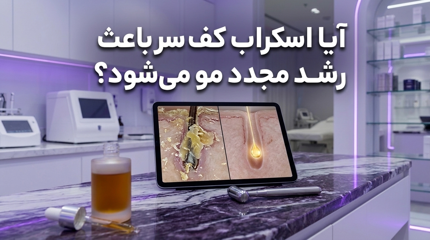 تصویر شاخص اسکراب کف سر برای رشد مجدد مو و باز شدن منافذ فولیکول مسدود با چربی و DHT