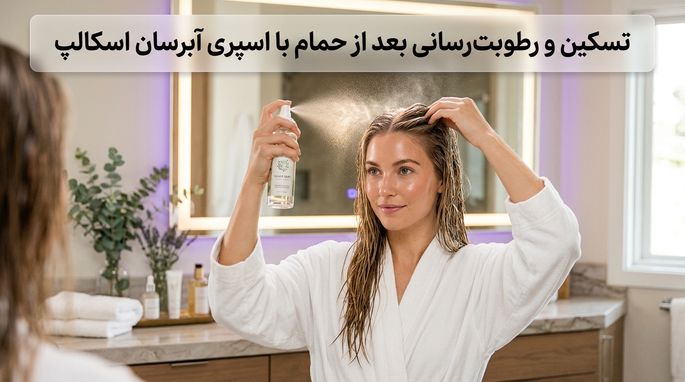 استفاده از اسپری آبرسان و تونیک آرامبخش کف سر پس از اسکراب در حمام