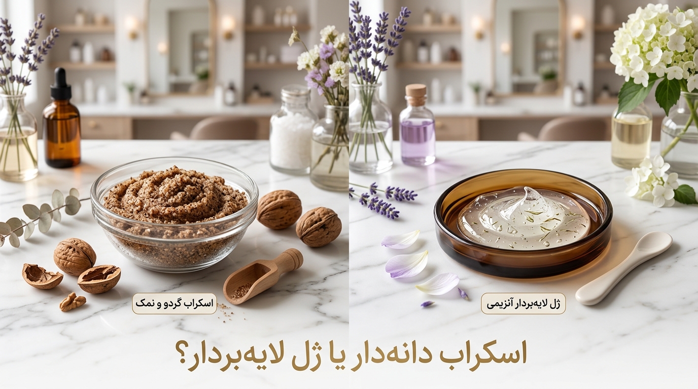 مقایسه اسکراب فیزیکی دانه‌دار و ژل لایه‌بردار آنزیمی پوست سر مونوکر