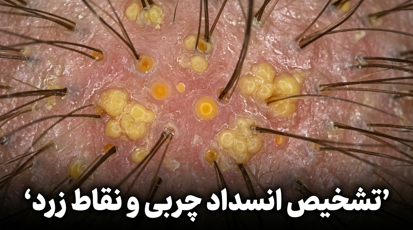 نقاط زرد درماتوسکوپی ناشی از تجمع پلاگهای سبوم اکسیدشده و کراتین در منافذ سر